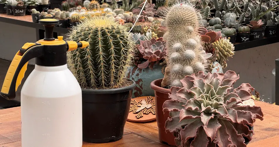 diversos suculentas e cactos em uma mesa